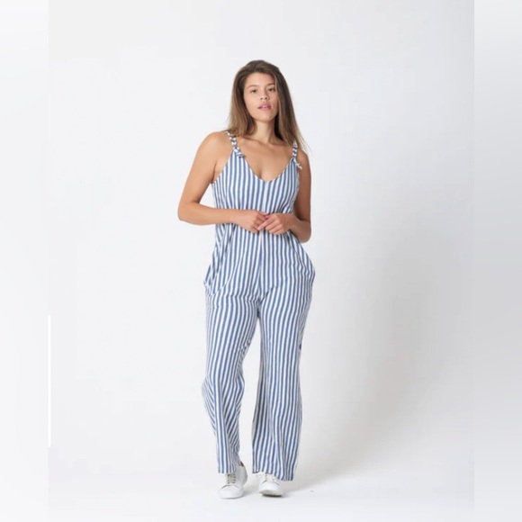 Natural by Known Supply‎ Blue Stripe Remy Jumpsuit sz large - Picture 3 of 10